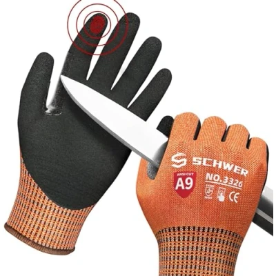 Abbildung von Schwer Schnittschutzhandschuhe LEVEL A9/F,erfüllt die höchsten US amerikanischen und europäischen Normen für extremer Schnittschutz,PFAS frei,langlebig,Rutschfest, haltbar, Touchscreen,orange, L