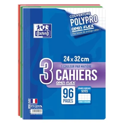 Abbildung von Oxford OpenFlex 3 Hefte 24 x 32 cm, große Seyes Karos, 96 Seiten, Umschlag aus Polypropylen, 90 g