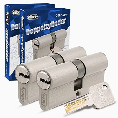 Abbildung von GERCAR Pro Gleichschließend 2x Schließzylinder 30/30 Set 2 Profilzylinder inkl. 10 Schlüssel 60 mm Türschloss Zylinderschloss 2er Zylinder Länge: 60mm, A:30 B:30 Messing matt massiv