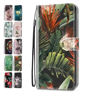 Abbildung von Handyhülle für Huawei P30 Lite Hülle Muster Lederhülle Klapphülle Tasche Flip Case Cover Schutzhülle mit Kartenfach Handytasche Blattblüten