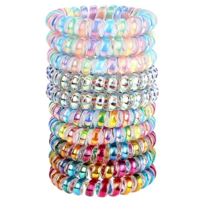 Abbildung von JessLab Spiral Haargummis, 10 Stk Spurenloses Telefonkabel Haargummis Kunststoffspule Pferdeschwanzhalter No Damage Haarschmuck für Mädchen Frauen Damen, Farbe Sortiert (#39)