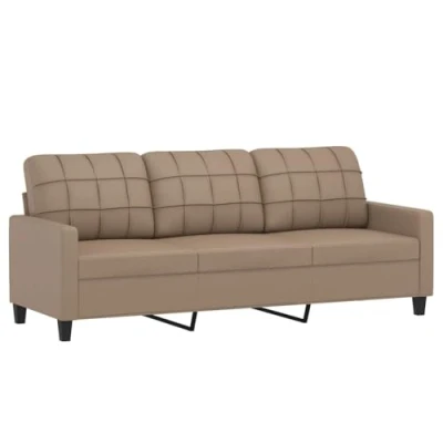 Abbildung von vidaXL Sofa 3 Sitzer, Loungesofa Couch mit Armlehnen Rückenkissen, Wohnzimmersofa Designsofa Metallgestell, Sitzmöbel Dreisitzer, Cappuccino Braun Kunstleder