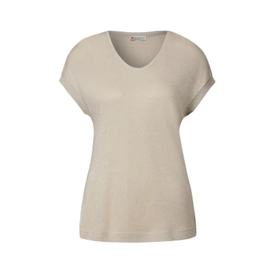 Abbildung von Street One Glitzerndes Vneck Tshirt basic, Damen, Größe: 36, Beige
