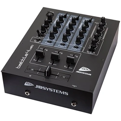 Abbildung von JB Systems BATTLE4 USB 4 Kanal DJ Mixer mit 9 Eingängen verteilt auf Kanäle (3 Line , 2 Phono und Mikrofon Eingänge)