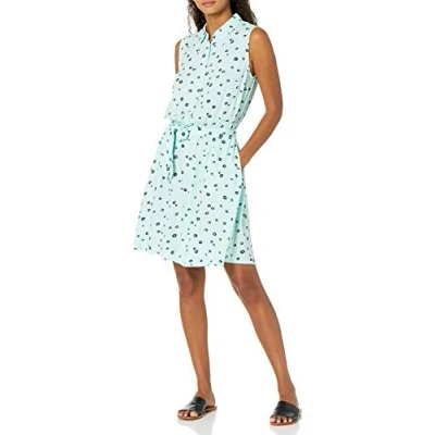 Abbildung von Amazon Essentials Damen Ärmelloses, gewebtes Hemdkleid, Aquablau Mohnblume, XXL
