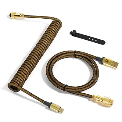 Abbildung von MAMBASNAKE C03 Coiled Usb C Kabel für Gaming Tastatur, Starlight Geflochtenes Tastaturkabel, Typ bis A, Braided Cable C, Spiral Tastaturkabel Abnehmbare Gold Luftfahrtanschluss