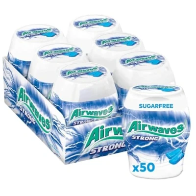 Abbildung von Airwaves Kaugummi Strong, Zuckerfrei, weiß, 6 Dosen (6 x 50 Dragees) ( Verpackung kann variieren)