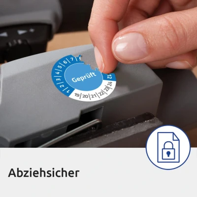 Abbildung von AVERY Zweckform L7801 10 Prüfplaketten bedruckbar (Ø 20 mm auf DIN A4, selbstklebend, abziehsichere, manipulationsichere Dokumentenfolie, Prüfetiketten, blanko) 480 Aufkleber Blatt weiß
