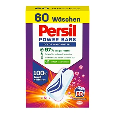 Abbildung von Persil Power Bars Color Waschmittel (60 Waschladungen), vordosiertes Buntwaschmittel in nachhaltiger Verpackung, für hygienisch reine Wäsche bereits ab 20 C