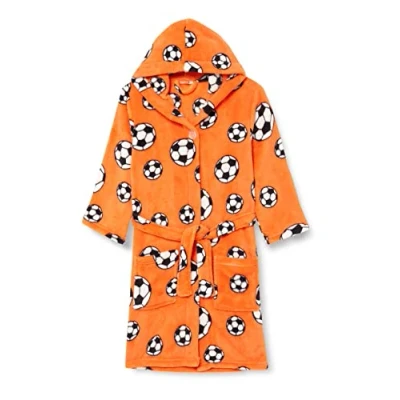 Abbildung von Playshoes Unisex Kinder Fleece Bademantel Morgenmantel, orange Fußball, 158/164