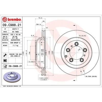 Abbildung von BREMBO 09.C988.21 Bremsscheibe 330 26 5 innenbelüftet beschichtet hochgekohlt mit Schrauben PORSCHE: Cayenne