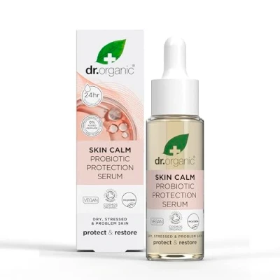 Abbildung von Dr Organic Skin Calm Probiotic Protection Serum, Für Rötungen, Trockene, Empfindliche &amp; Reizbare Haut, Dermatologisch Getestet, Vegan, Tierversuchsfrei, Paraben SLS frei, Zertifiziert Bio, 30ml