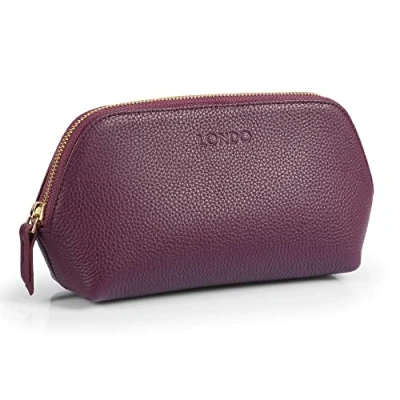 Abbildung von Londo Echtleder Kosmetiktasche, Schminktasche, Make up Tasche für Damen, Mädchen Sonderfach mit Reisverschluss (Lila)