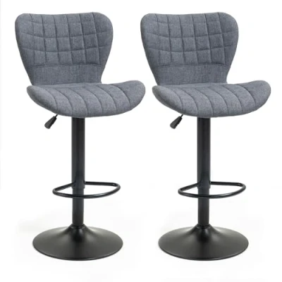 Abbildung von HOMCOM Barhocker, 2 Stück, geschwungene Rückenlehne, gepolstert, Sitzhöhe verstellbar 61 81 cm, 360 drehbar, Fußstütze, Velours, Grau