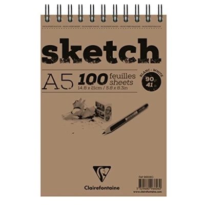 Abbildung von Clairefontaine 96606C Skizzenblock Sketch mit Doppelspirale, DIN A5 14,8x21cm, 50 Blatt, ideal für Trockentechniken, 90g, Weiß, 1 Stück