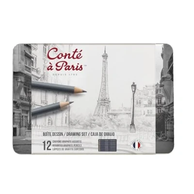 Abbildung von Conté a Paris 750404 Graphitstift in Künstlerqualität für kontrastreiches und flächiges Zeichnen, Schreiben Skizzieren 12er Set