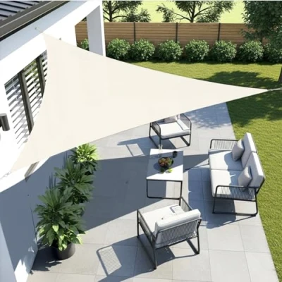 Abbildung von LOVE STORY Sonnensegel Dreieckig 3.6x3.6x3.6m Wasserdicht Cremeweiß Sonnenschutz Windschutz Segel PES Polyester,95% UV Schutz für Außenbereich, Terrasse, Balkon, Garten