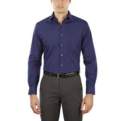 Abbildung von Van Heusen Herren Kleid Fitted Popeline Solid Klassisches Hemd, Persisches Blau, 38 cm Hals 86 89 Ärmel