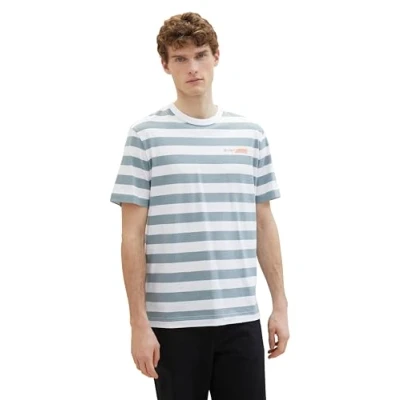 Abbildung von TOM Tailor Gestreiftes Tshirt print, Herren, Größe: Medium, Grey mint bold stripe