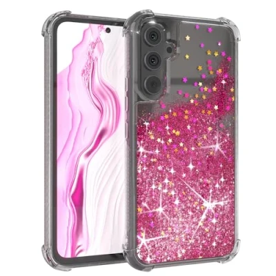 Abbildung von EAZY CASE Schutzhülle kompatibel mit Samsung Galaxy A54 stoßfest Ultra Dünn, Soft Silikon, erhöhter Rand für Bildschirm &amp; Kamera, Glitzernde Hülle Frauen und Mädchen in Glittery Pink