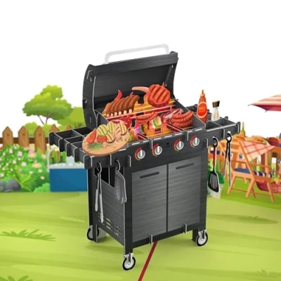 Abbildung von MOKIO® Pop Up Karte BBQ Grill 3D Glückwunschkarte zum Geburtstag oder als Verpackung für ein Geldgeschenk, Gutschein Grillen im Garten