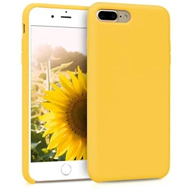 Abbildung von kwmobile Hülle kompatibel mit Apple iPhone 7 Plus/iPhone 8 Plus Silikon Handy Case Handyhülle weiche Oberfläche kabelloses Laden Strahlend Gelb