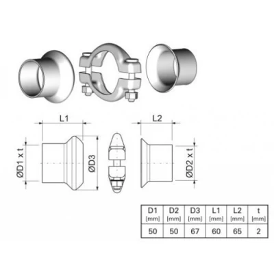 Abbildung von ERNST 463027 Reparatursatz, Abgasrohr PEUGEOT: 306 Schrägheck, 307 Kombi, CC, CITROËN: C4 I Coupe, Berlingo / First