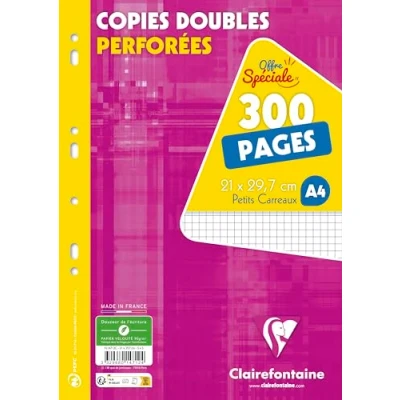 Abbildung von Clairefontaine 14712C Packung mit 150 Blatt Klausurbogen (Doppelblätter) DIN A4 21x29,7 cm, 90g gelocht, kariert 5/5, eingeschweißt, Universallochung, Weiß, 1 Pack