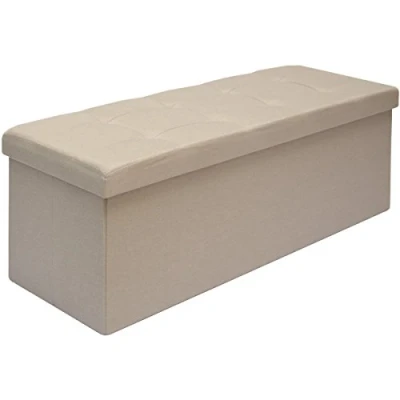 Abbildung von DuneDesign Faltbare Sitzbank 110x38x38cm XXL Sitztruhe inkl. 2 Trennwände 120L Polsterbank Fußbank Leinen Optik Beige