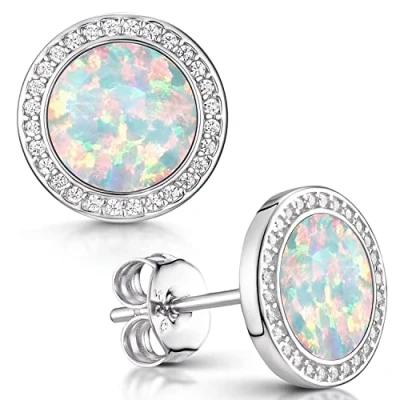 Abbildung von Materia Paar Ohrstecker Damen Ohrringe Opal Weiß Zirkonia SO 394, 925 Sterling Silber, rhodiniert