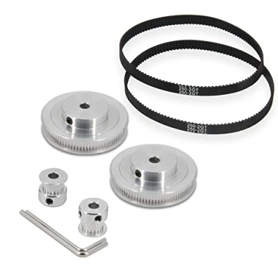 Abbildung von Zeberoxyz 2 Stück Set GT2 Synchronrad 20&amp;80 Zähne 6.35mm Bohrung Aluminium Zahnriemenscheibe mit Länge 250mm Breite 6mm Riemen (20 80T 6.35B 6)