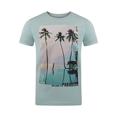 Abbildung von riverso Herren T Shirt RIVLukas Fotodruck Rundhals O Neck Kurzarm Regular Baumwolle Blau 4XL, Größe:4XL, Farbe:Blau Palme (AJD)