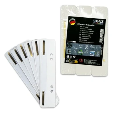 Abbildung von SIGNZ Heftstreifen Pappe, 75 Stück, 25 x 3 Farben, Recycling Karton, CO2 neutral Hergestellt, Made in Germany (Weiß)