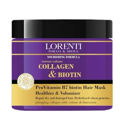 Abbildung von LORENTI TOKYO &amp; SEOUL Haarmaske 500 ml Collagen Biotin Für trockenes, strapaziertes, dichtes und krauses Haar Enthält Vitamin B7 Proteine, um das mit Feuchtigkeit zu versorgen