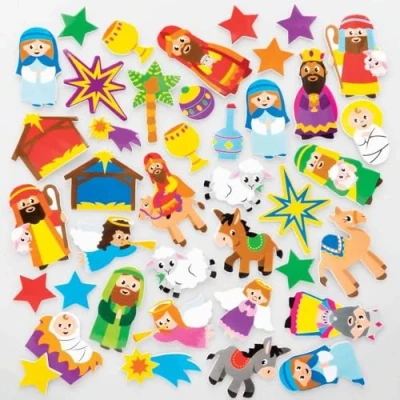Abbildung von Baker Ross FC247 Krippenspiel Schaumstoff Sticker 200 Stück, Moosgummi Aufkleber für Kinder zum Basteln, Gestalten und Dekorieren