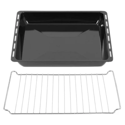 Abbildung von ICQN 45.5 x 37.5 cm Backbleche &amp; Gitter Set, 6 Tief Emailliert Fettpfanne und Verchromt Backofenrost für Backofen Herd, Kratzfest Rostfrei, 455 375 60 mm