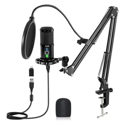 Abbildung von Aveek USB Mikrofon mit Arm, Streaming, Gaming, Podcasting, PC Mute Button, Popfilter, 192 KHZ/24BIT