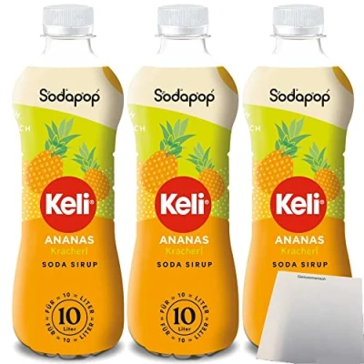 Abbildung von Sodapop Keli Sirup Ananas für Wassersprudler 3er Pack (3x500ml Flasche) + usy Block