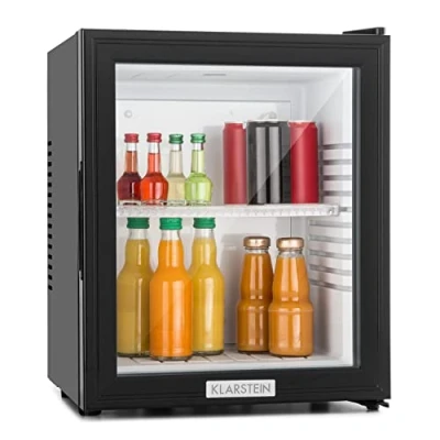 Abbildung von Klarstein Brooklyn Kühlschrank, Mini Kühlschrank für Zimmer &amp; Büro, Kleiner Getränke, Snacks Kosmetik, Leiser Getränkekühlschrank, mit Glastüre, Minibar 12 18C, 23L