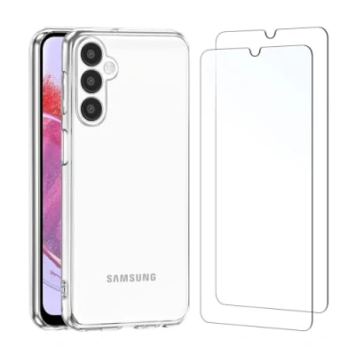 Abbildung von NEW&#039;C Hülle für Samsung Galaxy M34 5G Ultra Transparent Silikon Weiches TPU Gel und 2 x Panzer Schutz Glas Kratzfest