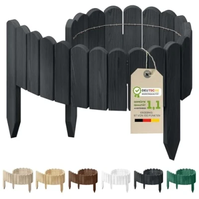 Abbildung von Floranica Rollborder Flexibler Holzzaun 100 x 10 cm Anthrazit Beeteinfassung Deko für Gartenzaun Rasenkante Umzäunung Rasenflächen Hochbeete Garten