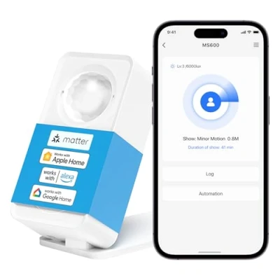 Abbildung von Meross Matter Präsenzmelder, Smart Anwesenheitssensor mit Kabel, WLAN Bewegungsmelder Innen App Benachrichtigung für die Heimsicherheit, Funktioniert Apple HomeKit, Alexa, Google Home