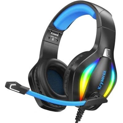Abbildung von Krysenix PG1 RGB Gaming Headset für PS4/PC/Nintendo Switch/Xbox, PS5 mit Mikrofon, Kopfhörer Noise Cancelling 3.5mm Klinke Schwarz/Blau