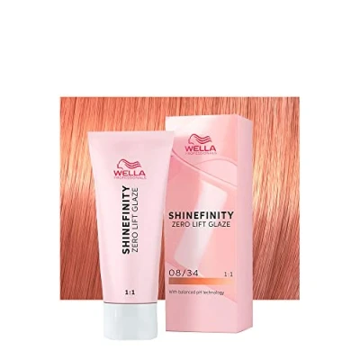 Abbildung von Wella Shinefinity Spicy Ginger 08/34 Hellblond/Goldfarben, Kupfer, 60 ml, demipermanente Haarfarbe