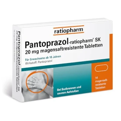 Abbildung von Pantoprazol ratiopharm SK 20 mg magensaftresistente Tabletten: Säureblocker bei Sodbrennen, 14 Tabletten