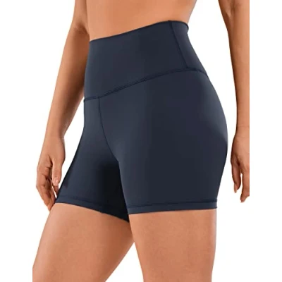 Abbildung von CRZ Yoga Naked Feeling Damen Kurze Leggings High Waist Blickdicht Fithess Shorts Radlerhose Sporthose 10cm Marine 40