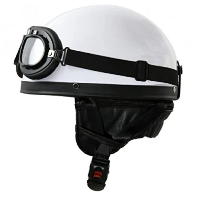Abbildung von ATO Oldtimer Motorradhelm mit Fliegerbrille in Weiß Größe XL 61cm