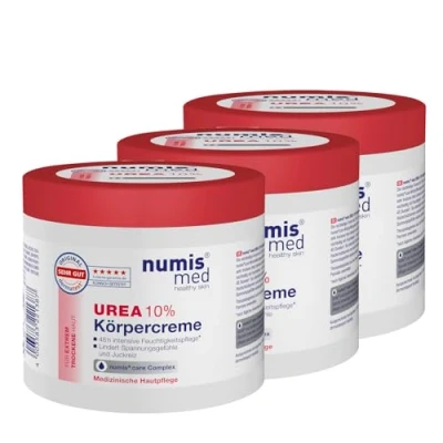 Abbildung von numis med 3x Urea Creme 10 Prozent 400 ml Körpercreme sehr trockene Haut Made in Germany Feuchtigkeitsspendende 10% Hautcreme ohne Silikone, Parabene &amp; mikroplastikfrei