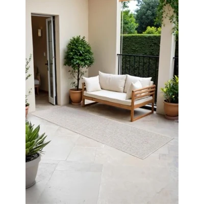 Abbildung von Hanse Home Northrugs Kona In &amp; Outdoor Teppich Läufer Klassisch Klassischer Flachgewebe Wendeteppich, ÖKO TEX Wetterfest UV beständig für Balkon, Terrasse, Garten Weiß Grau, 80x250cm
