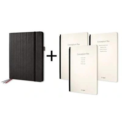 Abbildung von SIGEL CF132 Business Organiser, ca. A4, Kunstleder, schwarz, Set mit 3 Heften: Notizheft liniert, To do Liste, Besprechungsnotizen Conceptum flex